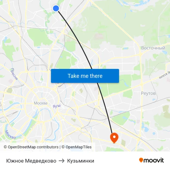 Южное Медведково to Кузьминки map