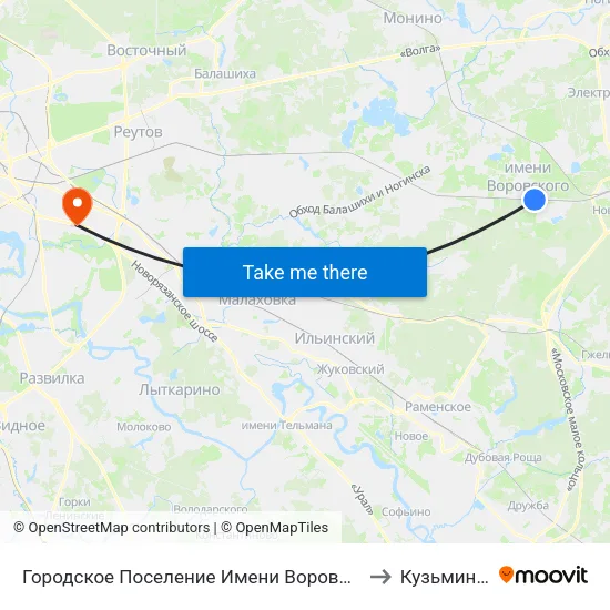 Городское Поселение Имени Воровского to Кузьминки map