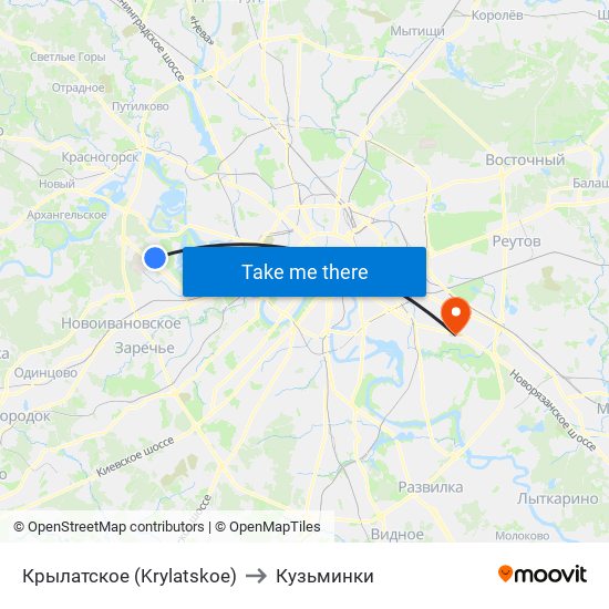 Крылатское (Krylatskoe) to Кузьминки map