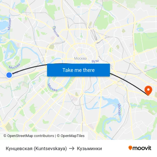 Кунцевская (Kuntsevskaya) to Кузьминки map