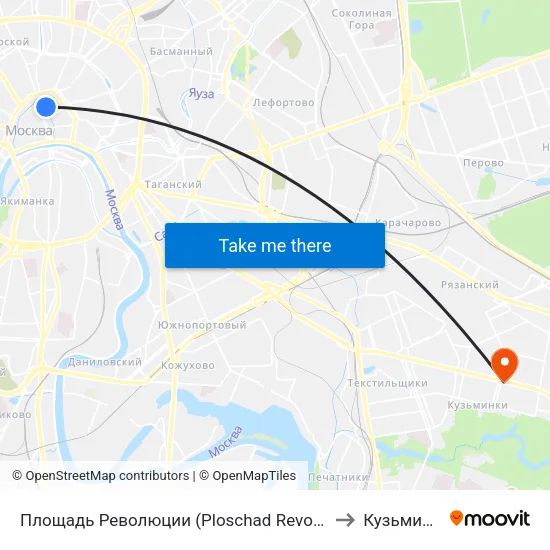 Площадь Революции (Ploschad Revolyutsii) to Кузьминки map