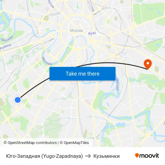 Юго-Западная (Yugo-Zapadnaya) to Кузьминки map