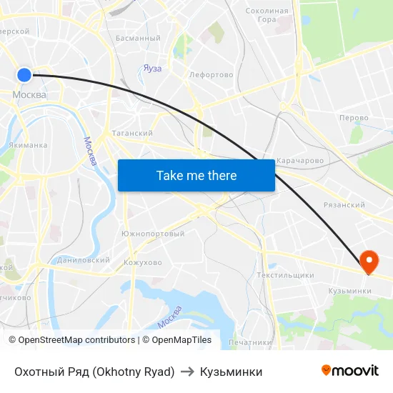Охотный Ряд (Okhotny Ryad) to Кузьминки map
