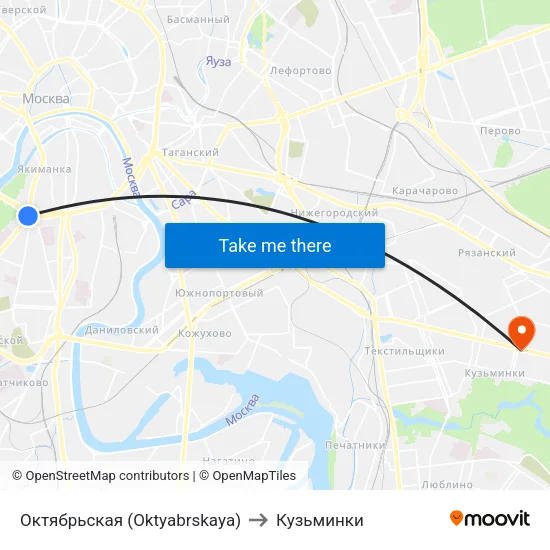 Октябрьская (Oktyabrskaya) to Кузьминки map