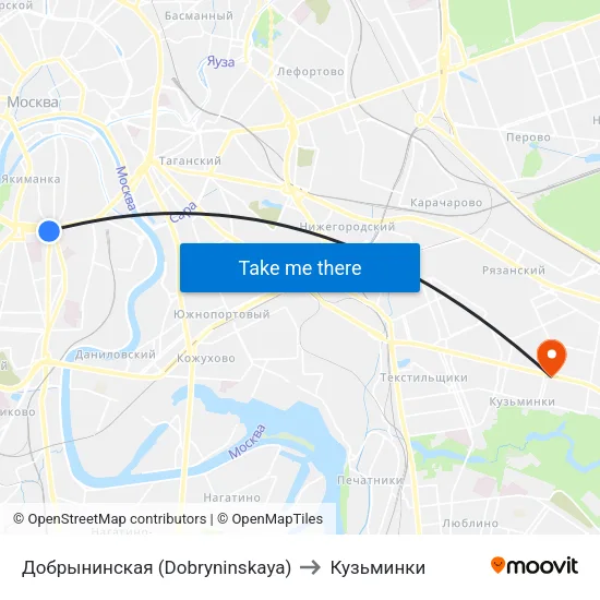 Добрынинская (Dobryninskaya) to Кузьминки map