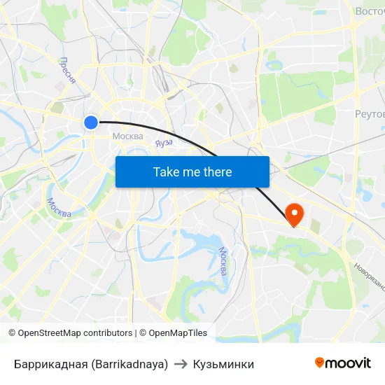 Баррикадная (Barrikadnaya) to Кузьминки map