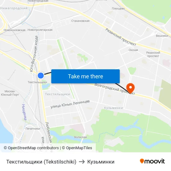 Текстильщики (Tekstilschiki) to Кузьминки map