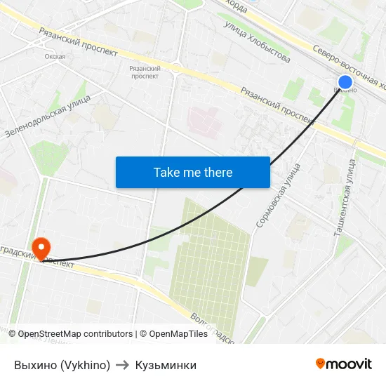 Выхино (Vykhino) to Кузьминки map