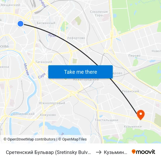 Сретенский Бульвар (Sretinsky Bulvar) to Кузьминки map