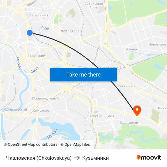 Чкаловская (Chkalovskaya) to Кузьминки map
