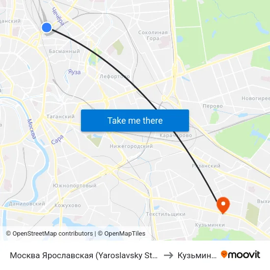 Москва Ярославская (Yaroslavsky Station) to Кузьминки map