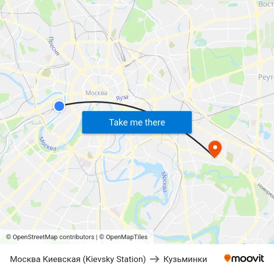 Москва Киевская (Kievsky Station) to Кузьминки map