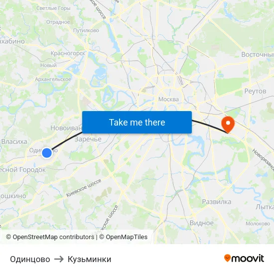 Одинцово to Кузьминки map
