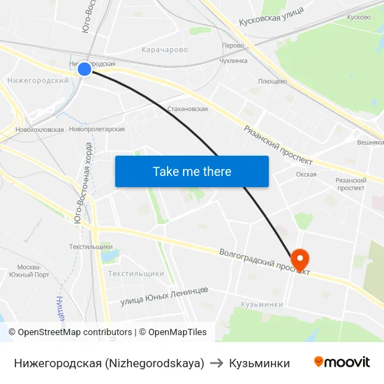 Нижегородская (Nizhegorodskaya) to Кузьминки map