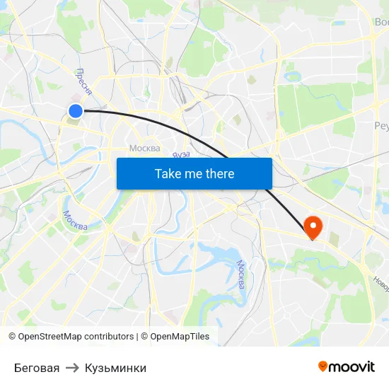 Беговая to Кузьминки map