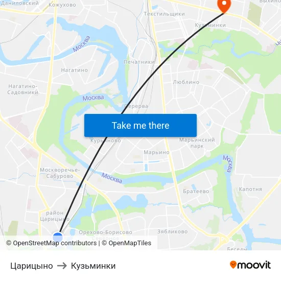 Царицыно to Кузьминки map