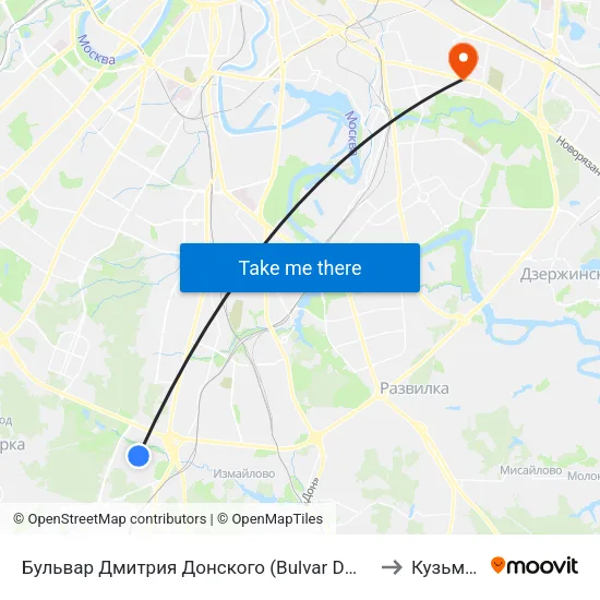 Бульвар Дмитрия Донского (Bulvar Dmitriya Donskogo) to Кузьминки map