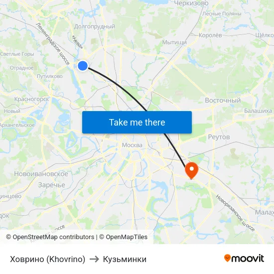 Ховрино (Khovrino) to Кузьминки map