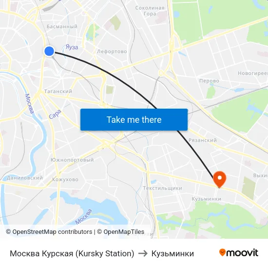 Москва Курская (Kursky Station) to Кузьминки map