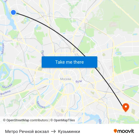 Метро Речной вокзал to Кузьминки map
