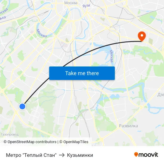 Метро "Теплый Стан" to Кузьминки map