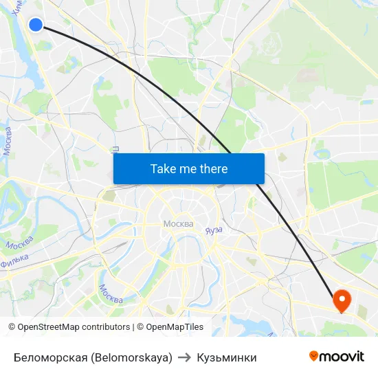 Беломорская (Belomorskaya) to Кузьминки map