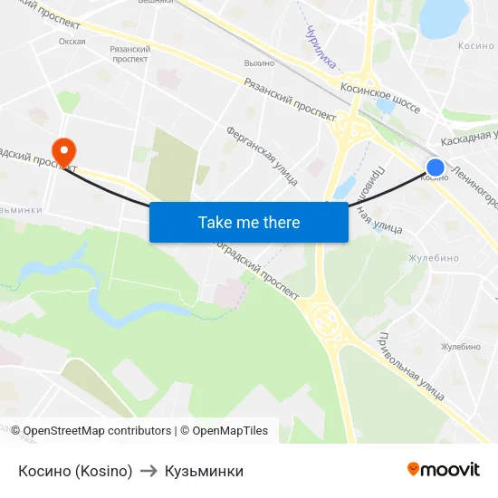 Косино (Kosino) to Кузьминки map