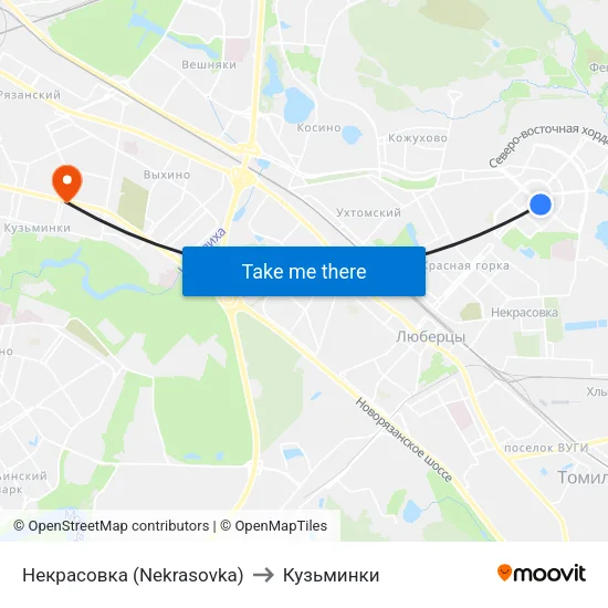 Некрасовка (Nekrasovka) to Кузьминки map