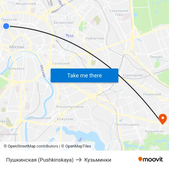Пушкинская (Pushkinskaya) to Кузьминки map