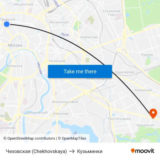 Чеховская (Chekhovskaya) to Кузьминки map