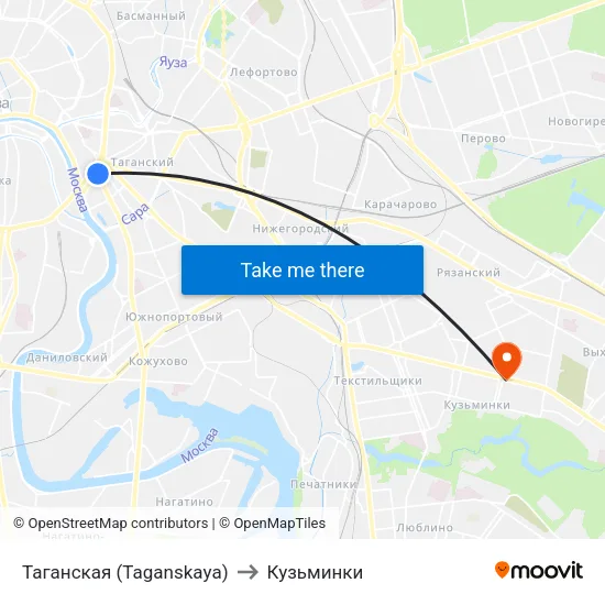 Таганская (Taganskaya) to Кузьминки map