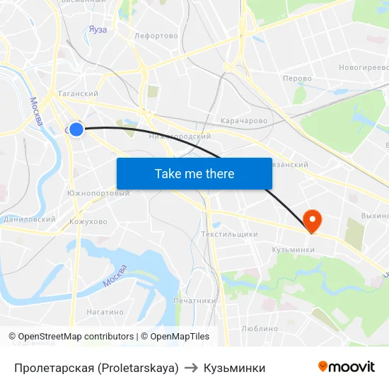 Пролетарская (Proletarskaya) to Кузьминки map