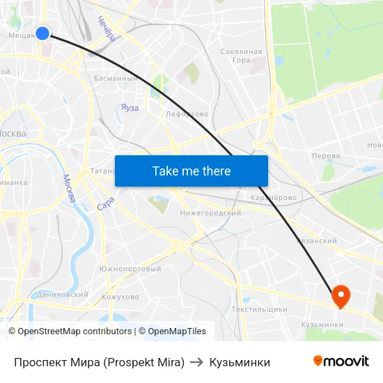 Проспект Мира (Prospekt Mira) to Кузьминки map