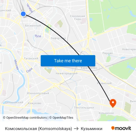 Комсомольская (Komsomolskaya) to Кузьминки map