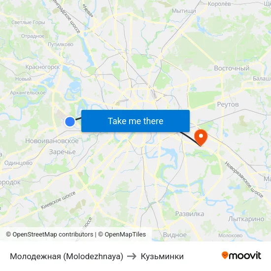 Молодежная (Molodezhnaya) to Кузьминки map