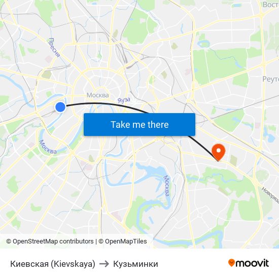 Киевская (Kievskaya) to Кузьминки map