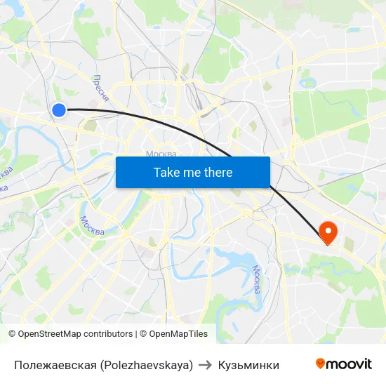 Полежаевская (Polezhaevskaya) to Кузьминки map