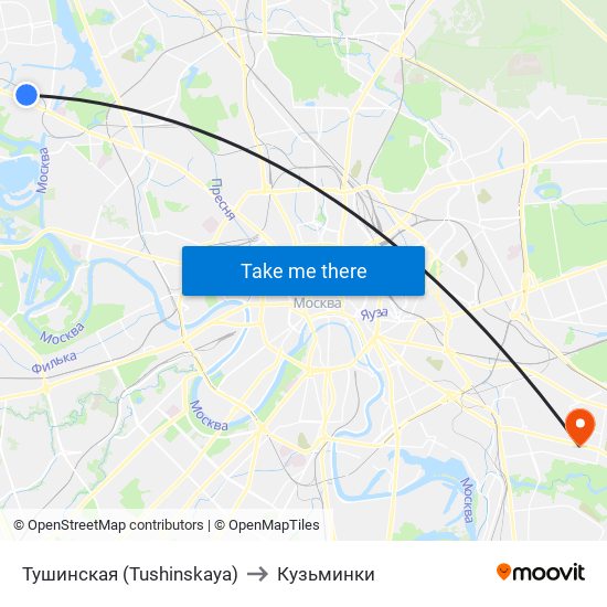 Тушинская (Tushinskaya) to Кузьминки map