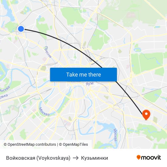 Войковская (Voykovskaya) to Кузьминки map