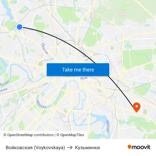 Войковская (Voykovskaya) to Кузьминки map