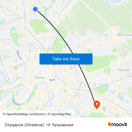 Отрадное (Otradnoe) to Кузьминки map