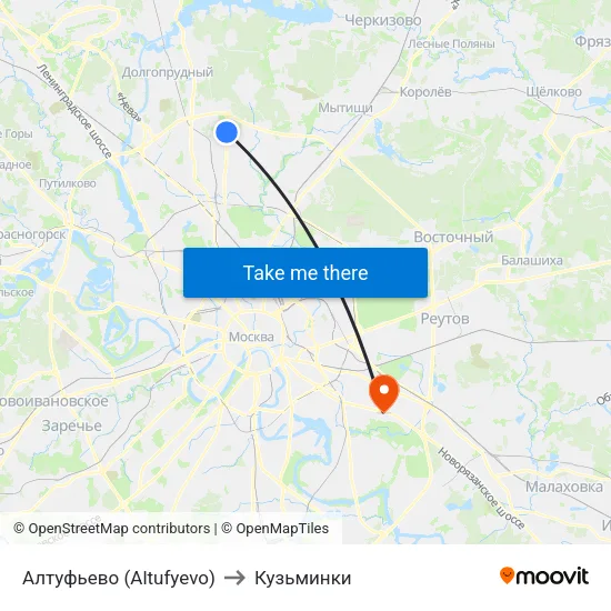 Алтуфьево (Altufyevo) to Кузьминки map