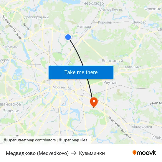 Медведково (Medvedkovo) to Кузьминки map
