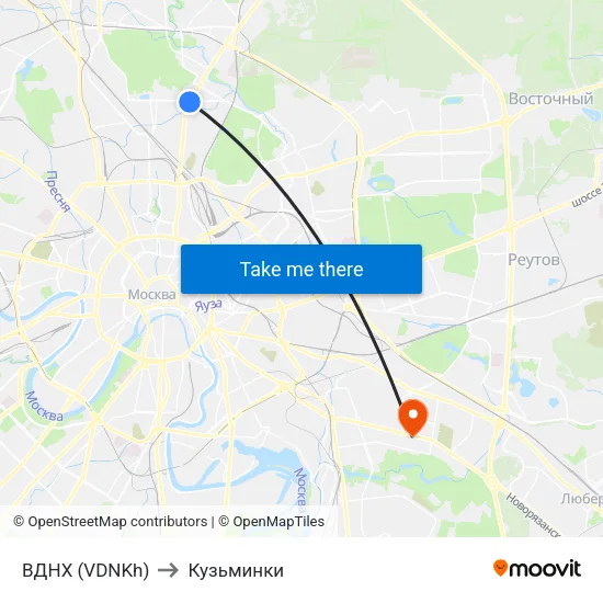 ВДНХ (VDNKh) to Кузьминки map