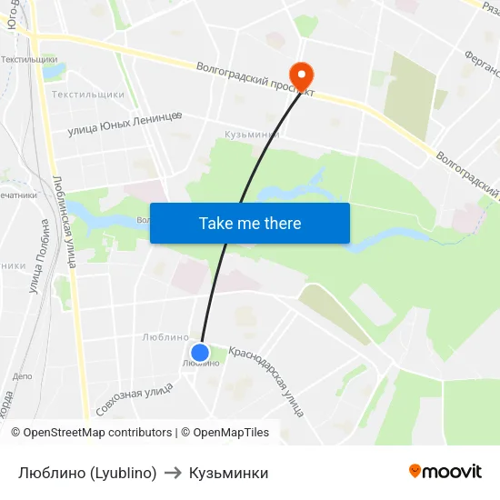 Люблино (Lyublino) to Кузьминки map