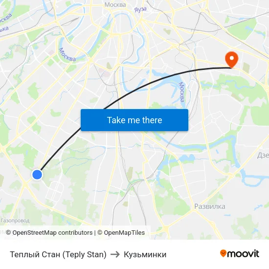 Теплый Стан (Teply Stan) to Кузьминки map