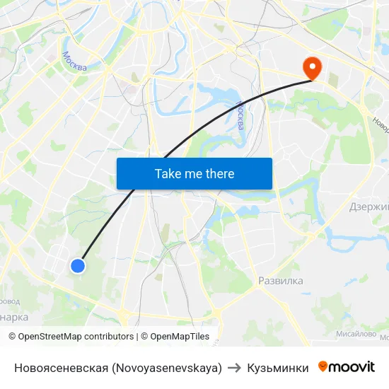 Новоясеневская (Novoyasenevskaya) to Кузьминки map