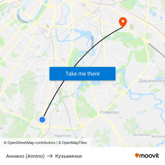 Аннино (Annino) to Кузьминки map