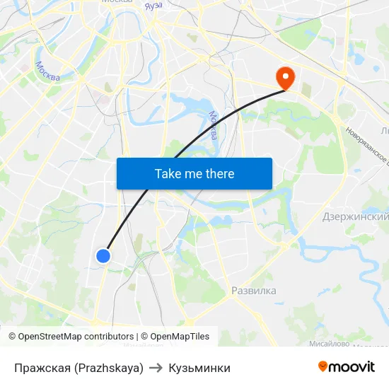 Пражская (Prazhskaya) to Кузьминки map