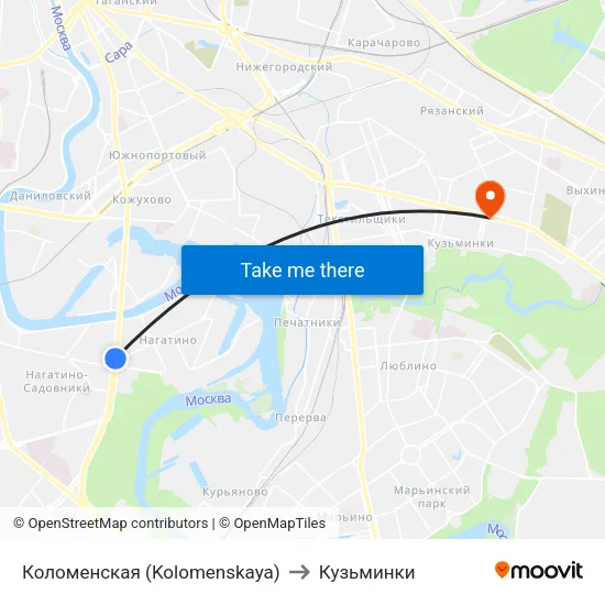 Коломенская (Kolomenskaya) to Кузьминки map